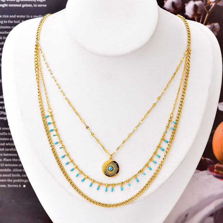 Ensemble de collier triple pendentif en turquoise naturelle Olivenorma 18 carats
