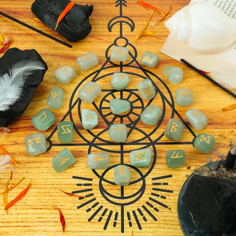 Alphabet runique Olivenorma Pierre graphique sculptée Équilibre Décoration de pierres précieuses