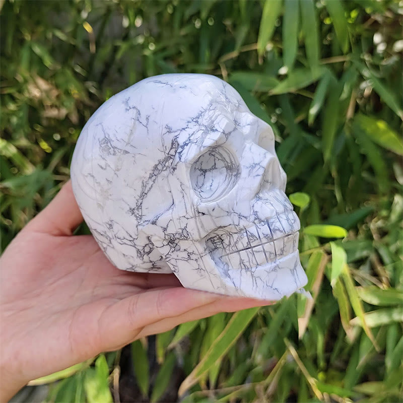Crâne en cristal de décoration en pierre précieuse turquoise blanche naturelle Olivenorma 10 cm