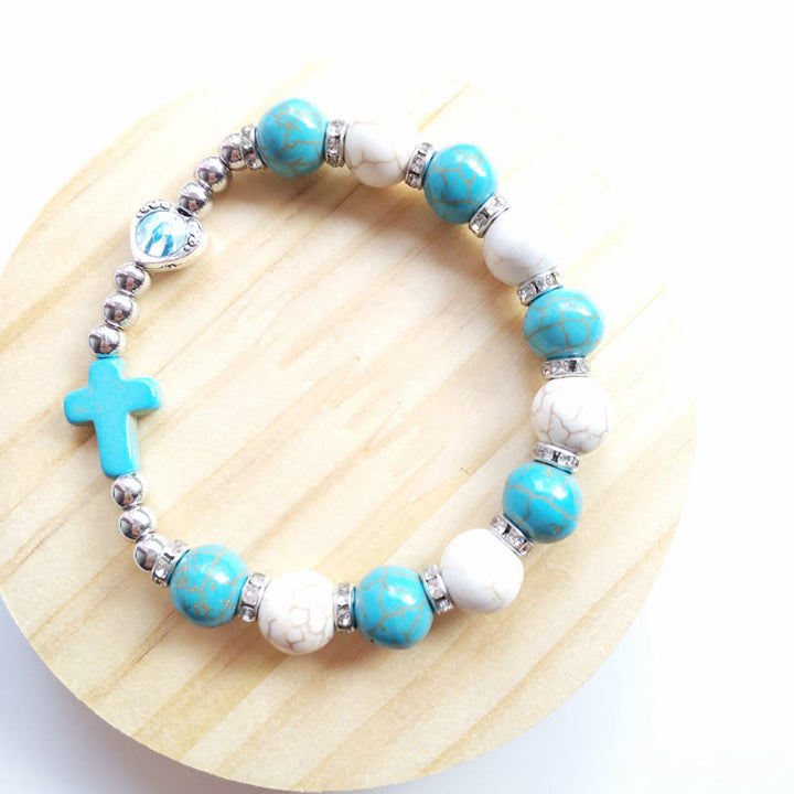 Bracelet Croix Perles Turquoise Blanches Turquoise Olivenorma