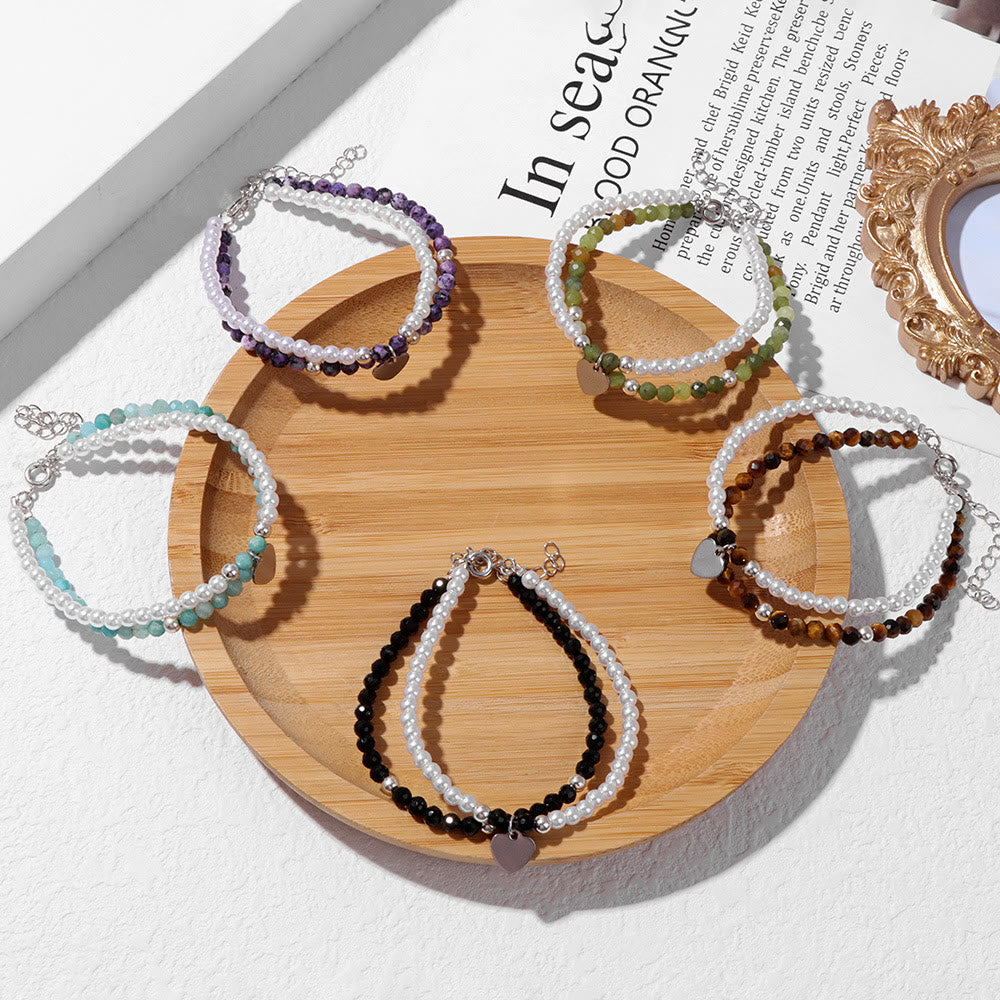 Bracelet double couche avec breloque en forme de cœur et pierre à facettes Olivenorma