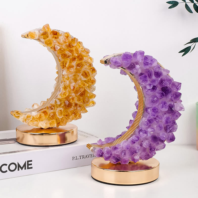 Lampe en cristal de lune en fluorite bleue et améthyste Olivenorma