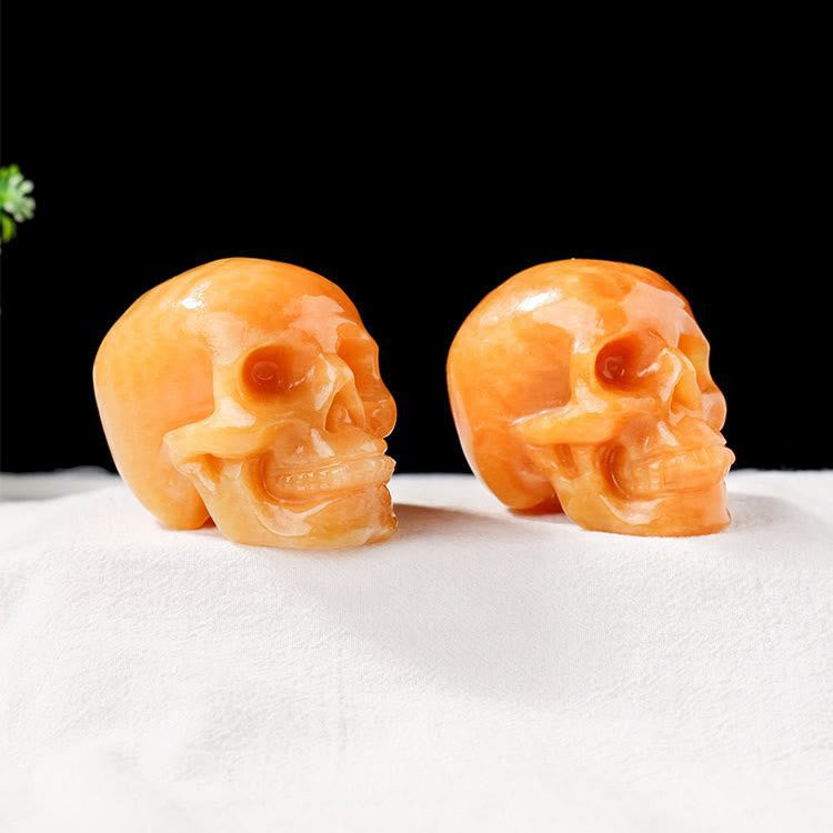 Décoration en pierre précieuse de tête de mort en aventurine jaune Olivenorma de 3 pouces