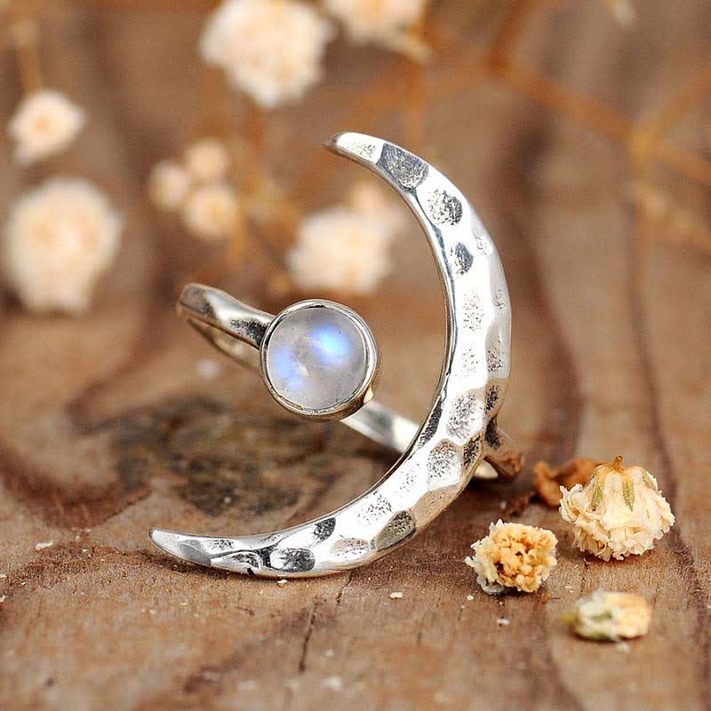 Bague Croissant de Lune en Pierre de Lune Olivenorma