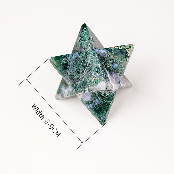 Décoration en pierre précieuse ornementale Merkaba en agate mousse naturelle Olivenorma