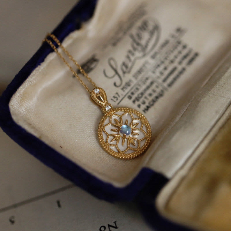 Collier pendentif floral en pierre de lune naturelle Olivenorma
