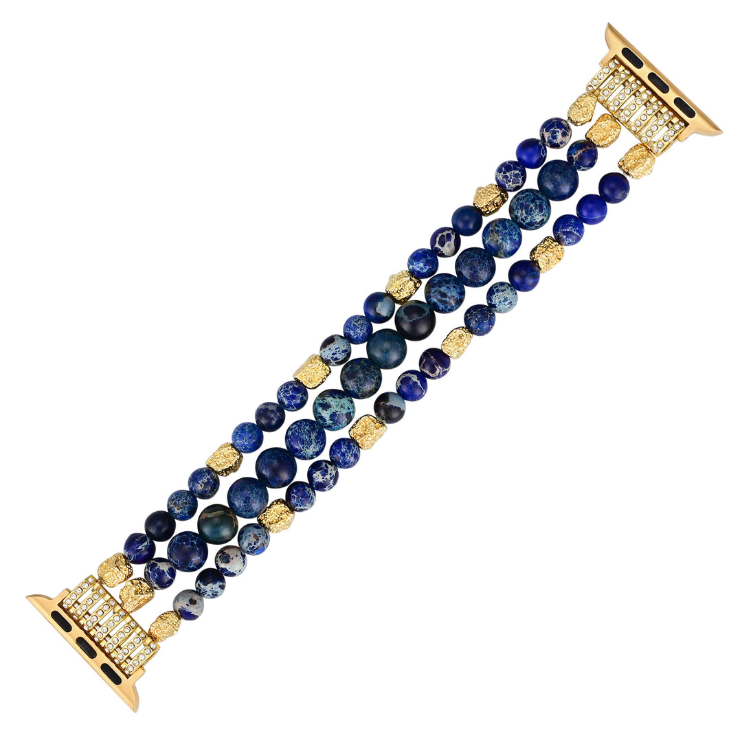 Bracelet de montre Apple en corde élastique perlée avec pierre empereur bleue Olivenorma