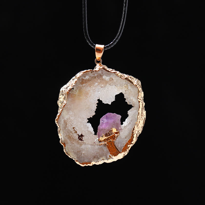 Collier en roche de géode de cristal naturel