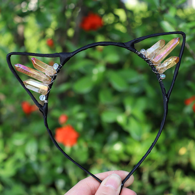 Serre-tête avec oreilles de chat en cristal électrolytique Olivenorma