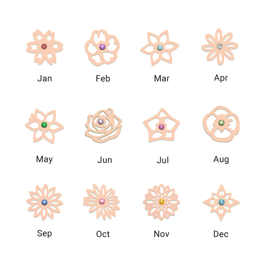 Bracelet avec pierres de naissance et fleurs de naissance Olivenorma 1-8