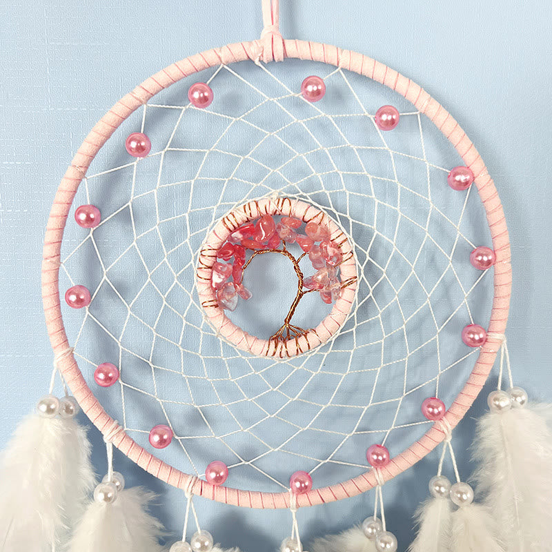 Attrape-rêves en cristal arbre de vie avec plumes phosphorescentes Olivenorma