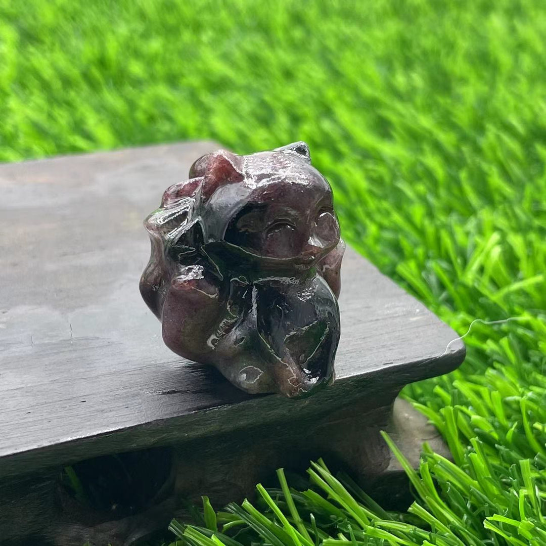 Décoration en pierre précieuse de renard à neuf queues en pierre naturelle Olivenorma de 3 cm