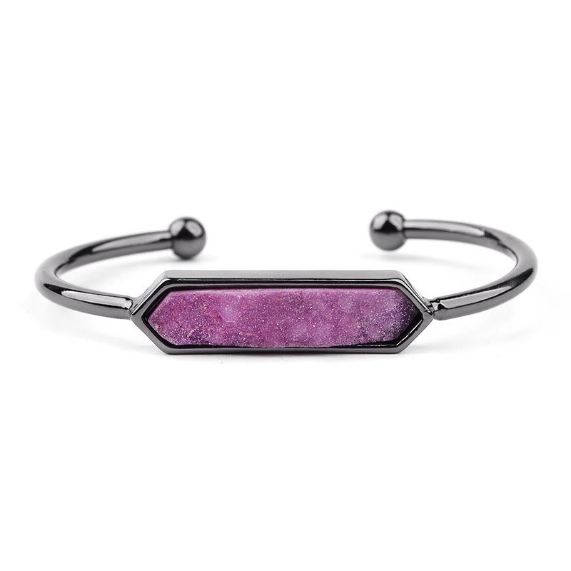 Bracelet manchette en cuivre et métal avec grappe de cristaux naturels Olivenorma