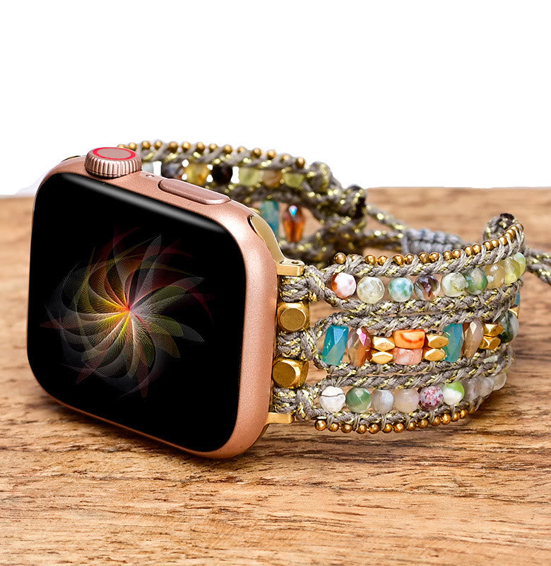 Bracelet enveloppant pour Apple Watch en hématite et agate blanche Olivenorma