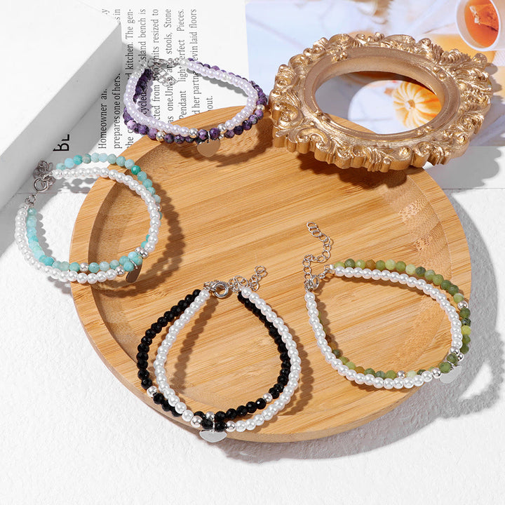 Bracelet double couche avec breloque en forme de cœur et pierre à facettes Olivenorma