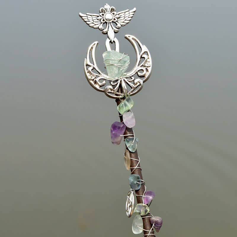 Baguettes de cristal en forme de lune féerique naturelle Olivenorma avec plumes