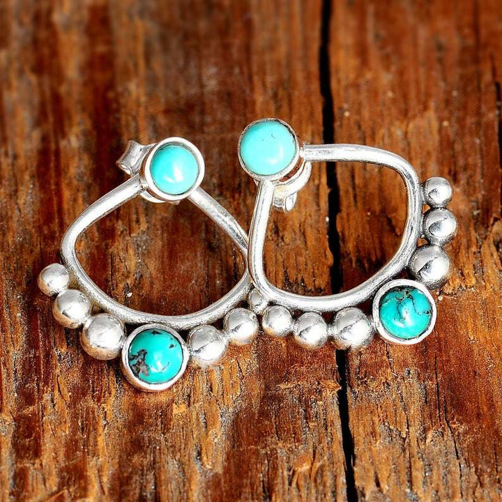 Boucles d'oreilles à tige en perles rondes turquoise Olivenorma