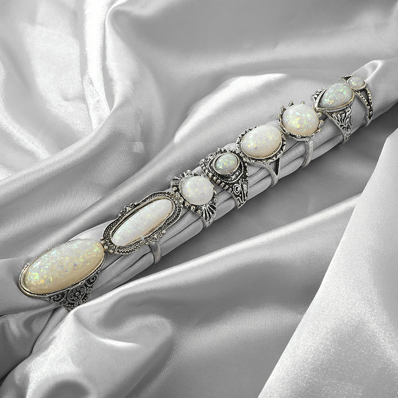 Ensemble de 8 bagues rondes ovales en opale Olivenorma