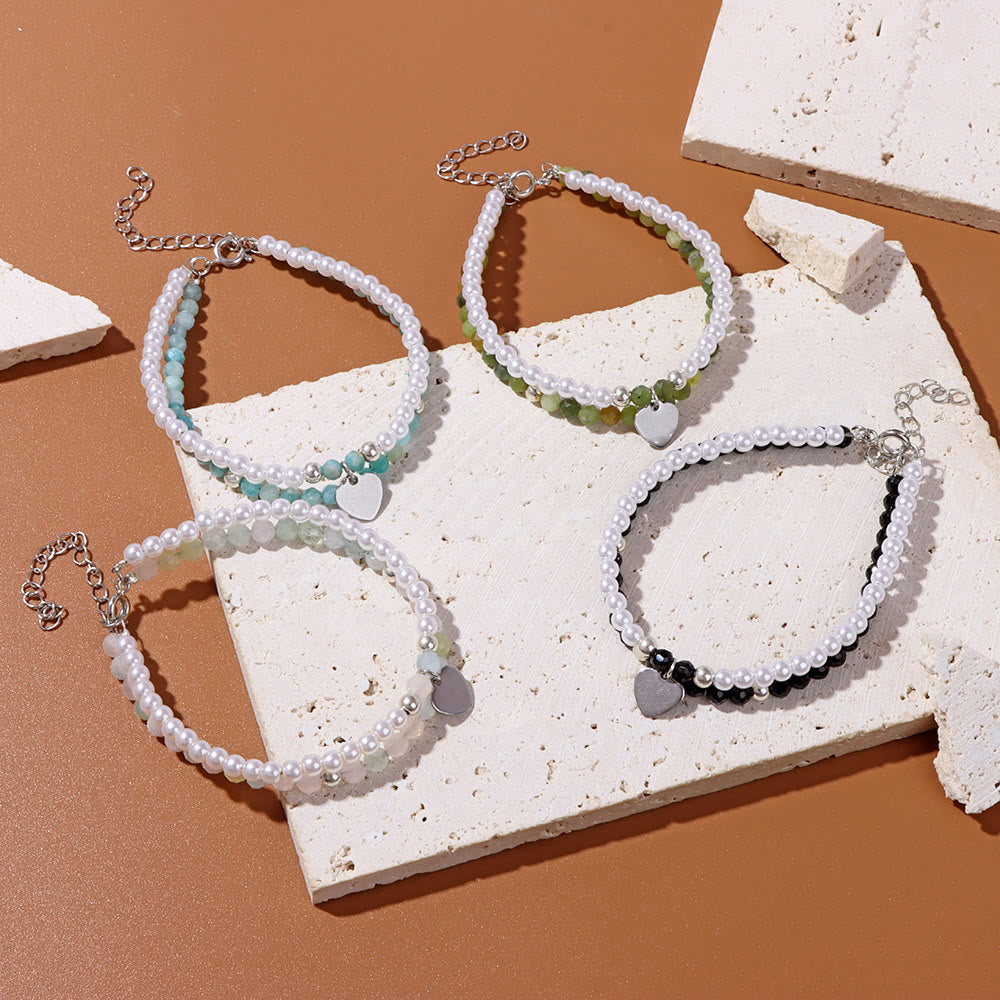 Bracelet double couche avec breloque en forme de cœur et pierre à facettes Olivenorma