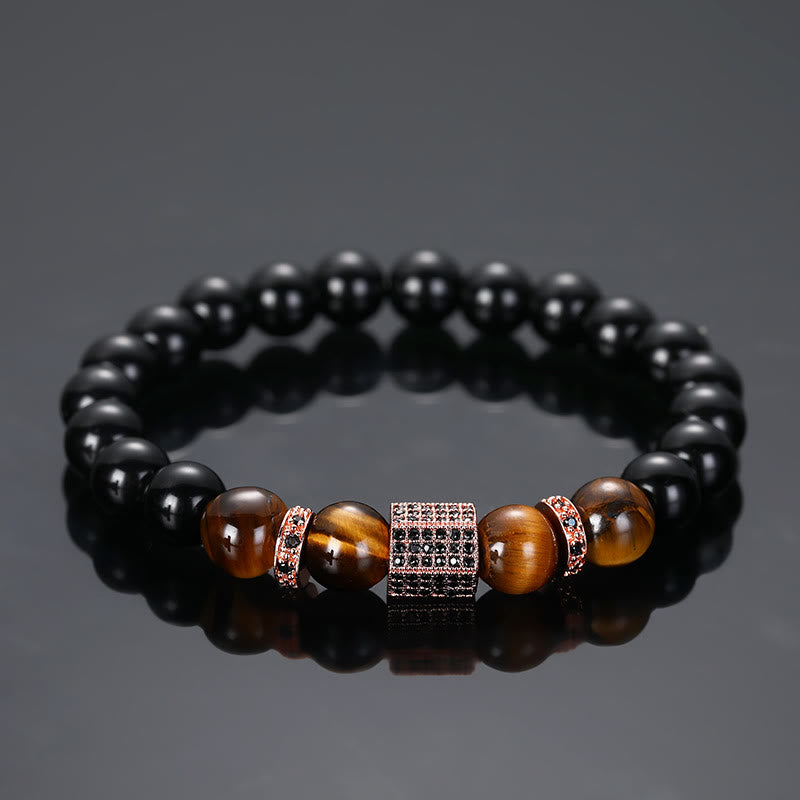 Bracelet en perles noires givrées en œil de tigre pour homme Olivenorma