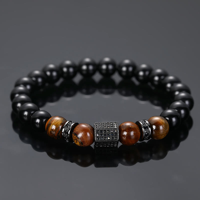 Bracelet en perles noires givrées en œil de tigre pour homme Olivenorma