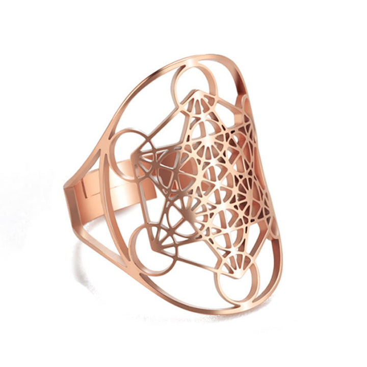Bague ajustable en acier inoxydable avec symbole du cube de Métatron Olivenorma
