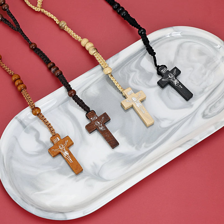 Collier chapelet en perles de bois avec croix Olivenorma