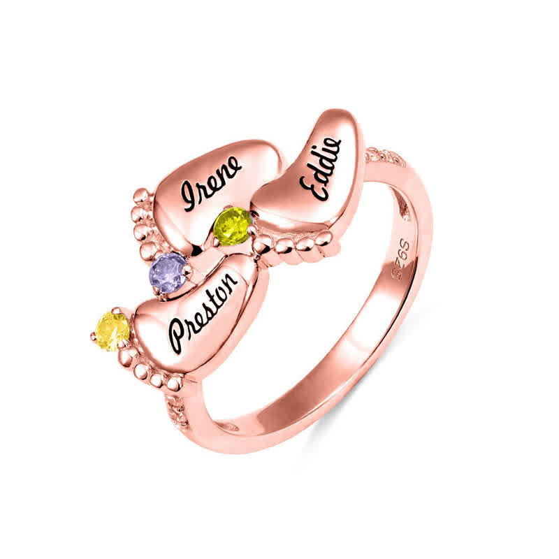 Bague créative avec pierres de naissance gravées pour pieds de bébé Olivenorma