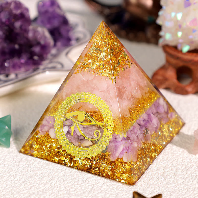Pyramide d'orgone en lépidolite et quartz rose Olivenorma