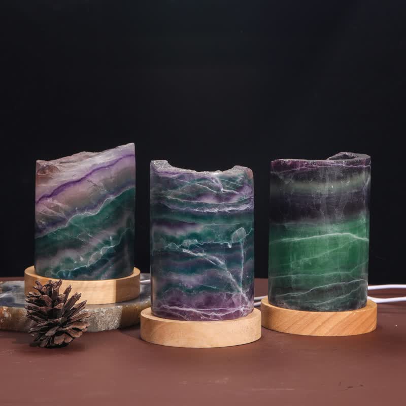 Lampe cylindrique en cristal de fluorite naturelle Olivenorma