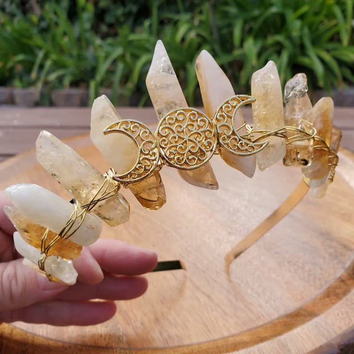 Couronne de citrine Olivenorma avec couronne de cristal de phase de lune en or