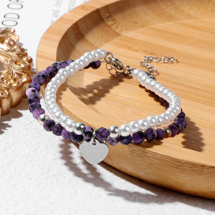 Bracelet double couche avec breloque en forme de cœur et pierre à facettes Olivenorma