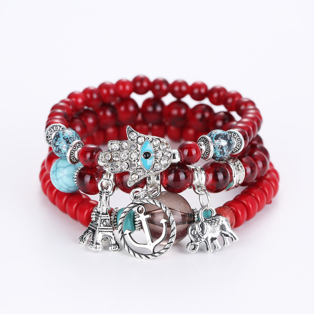 Ensemble de bracelets Hamsa contre le mauvais œil avec la tour de l'éléphant Olivenorma