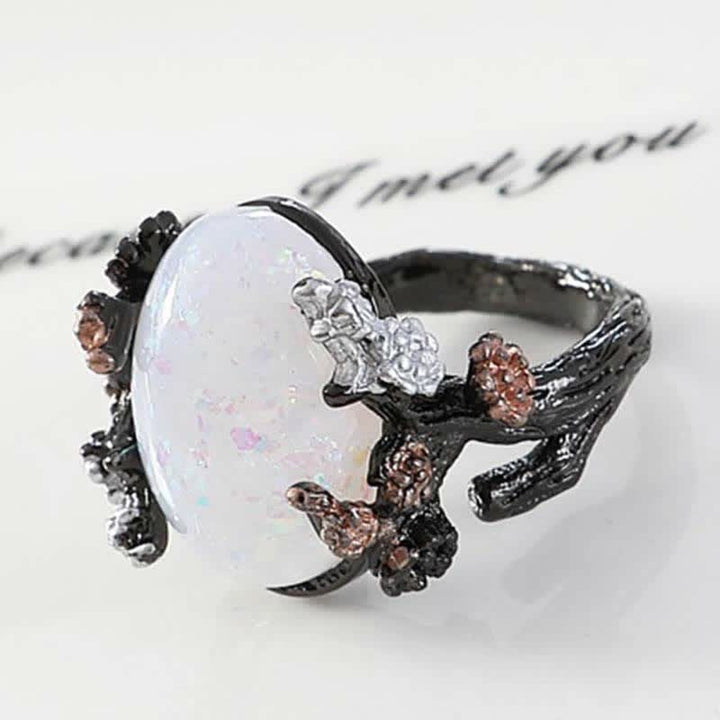 Olivenorma « Midnight Blossom : - Bague d'opale d'arbre magique