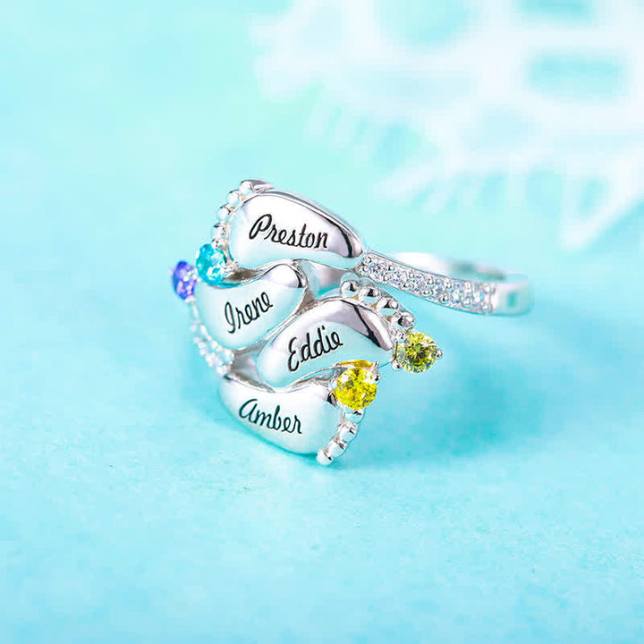 Bague créative avec pierres de naissance gravées pour pieds de bébé Olivenorma
