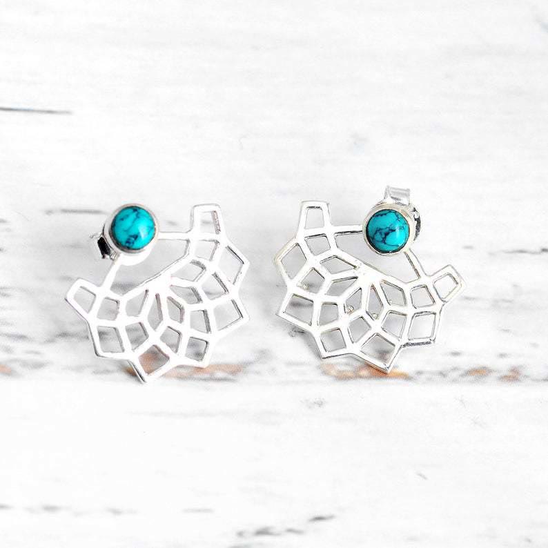 Boucles d'oreilles à tige en forme de fleur de lotus turquoise naturelle Olivenorma