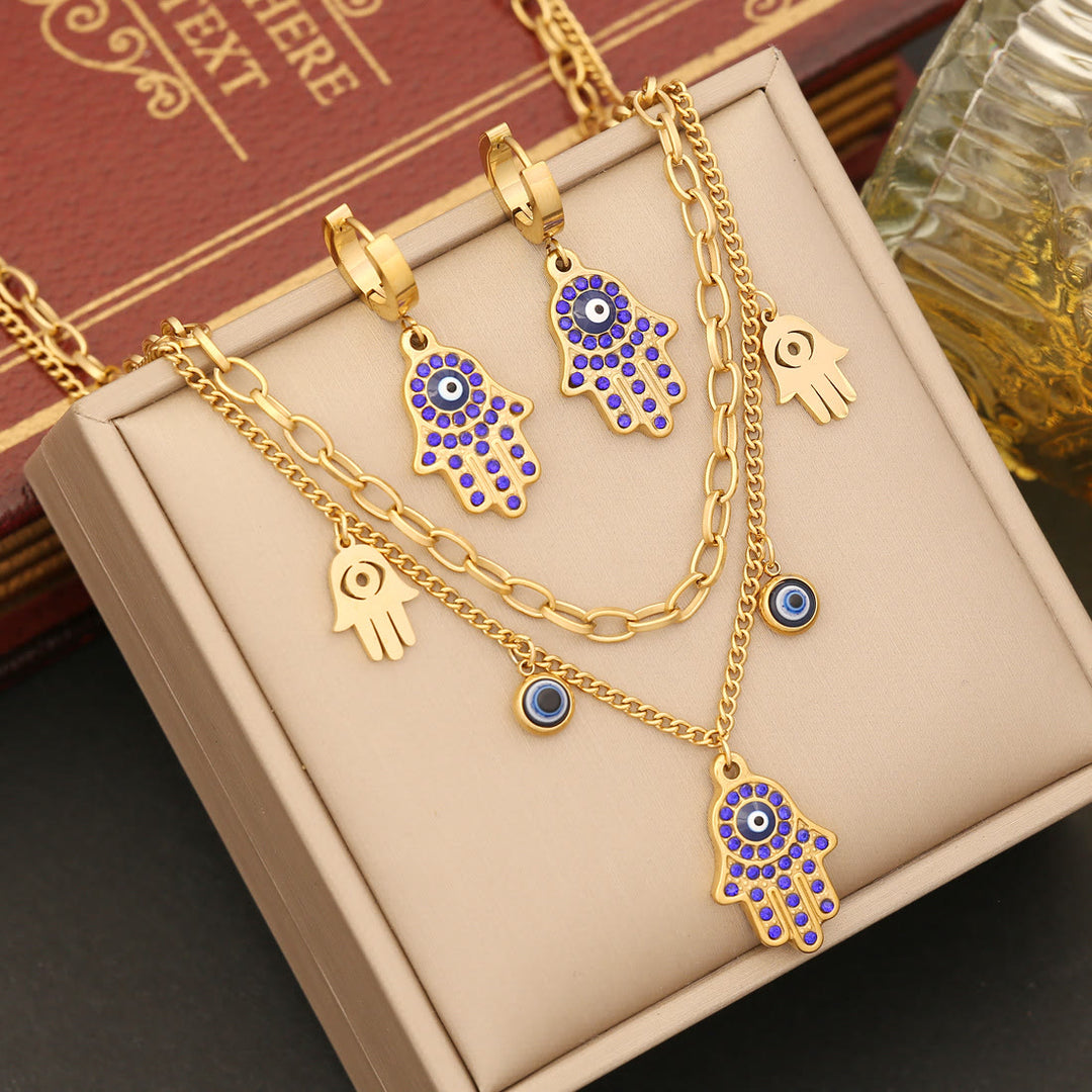 Ensemble collier, bracelet et boucles d'oreilles en époxy avec pendentif Hamsa Evil Eye Olivenorma