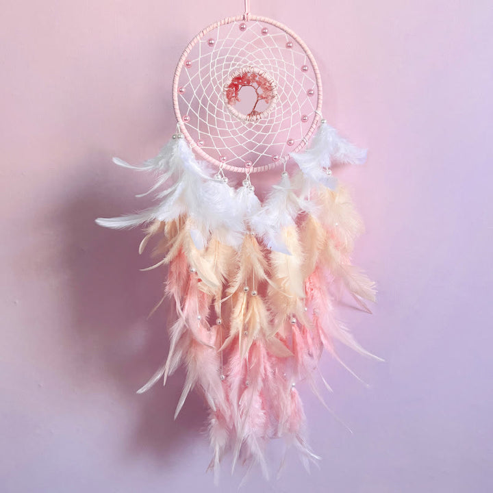 Attrape-rêves en cristal arbre de vie avec plumes phosphorescentes Olivenorma