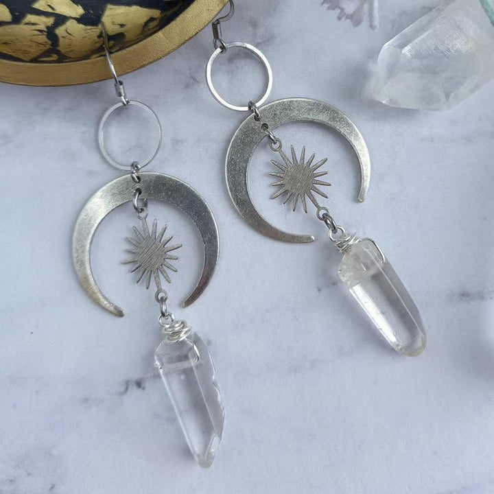 Boucles d'oreilles croissant de lune et soleil en cristal transparent Olivenorma
