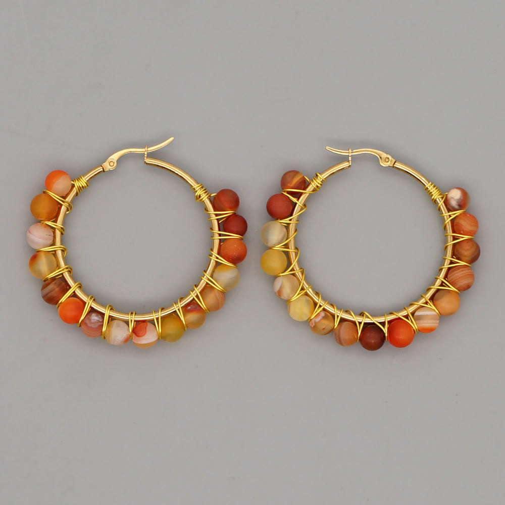 Boucles d'oreilles créoles larges en perles de cristal naturel Olivenorma Boho