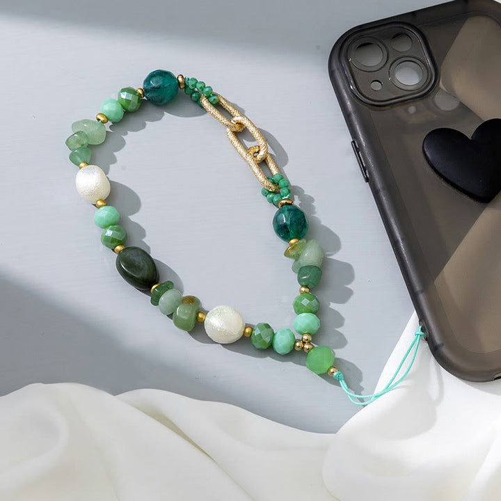 Sangle de téléphone en chaîne perlée en pierre naturelle irrégulière Olivenorma