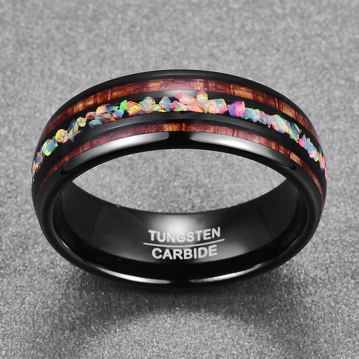 Bague en carbure de tungstène noir Olivenorma Labradorite Koa Wood 8 mm