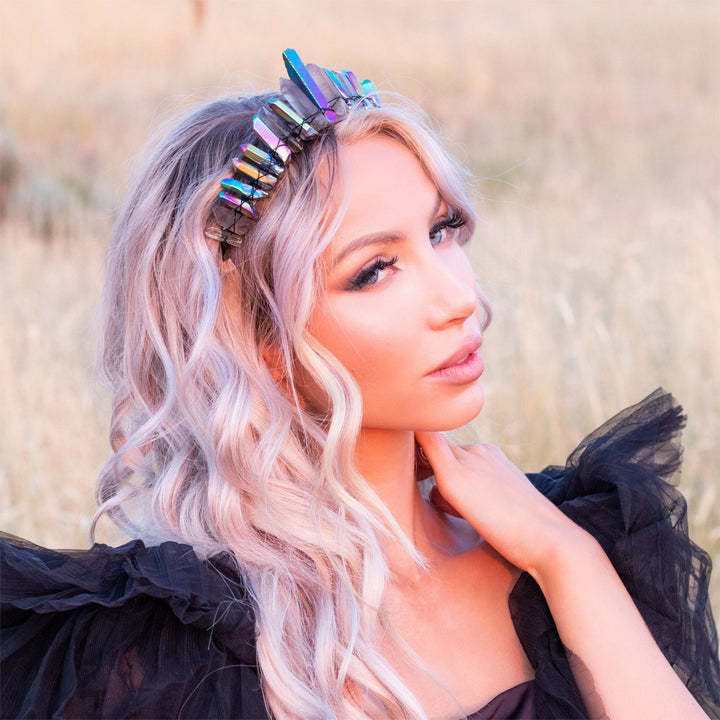 Couronne de cristal de sorcière gothique en quartz fumé et labradorite Olivenorma