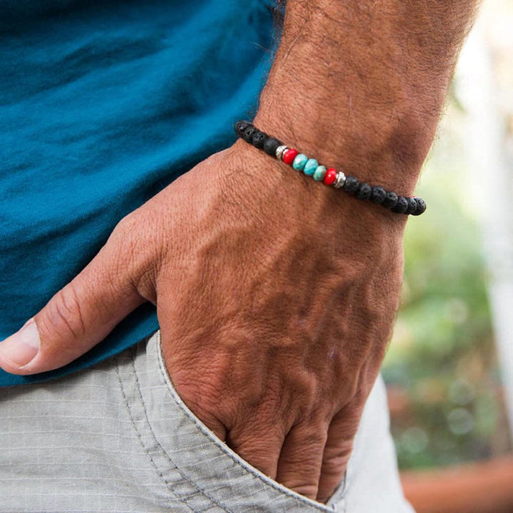 Bracelet tressé en perles de pierre colorées pour homme Olivenorma