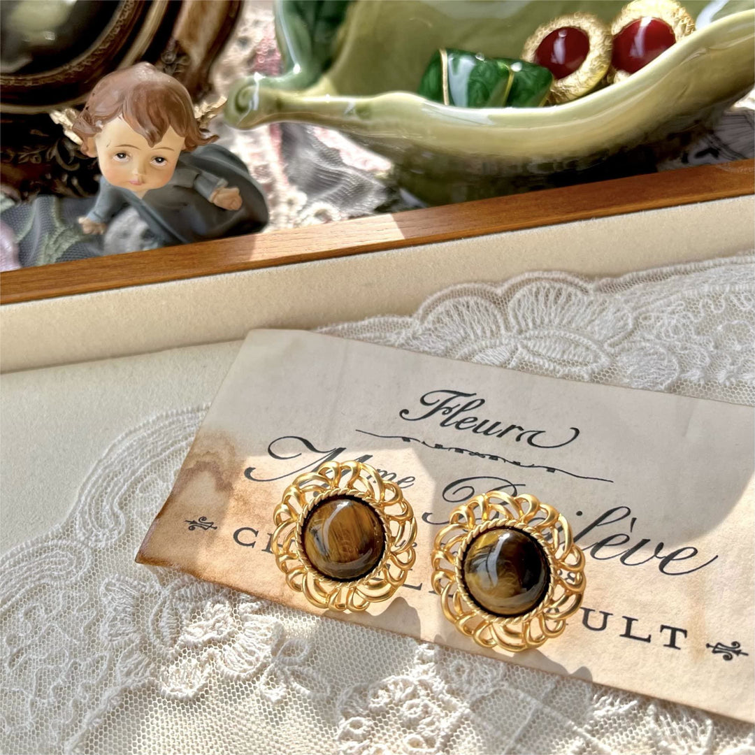 Boucles d'oreilles en or avec tournesol et œil de tigre Olivenorma