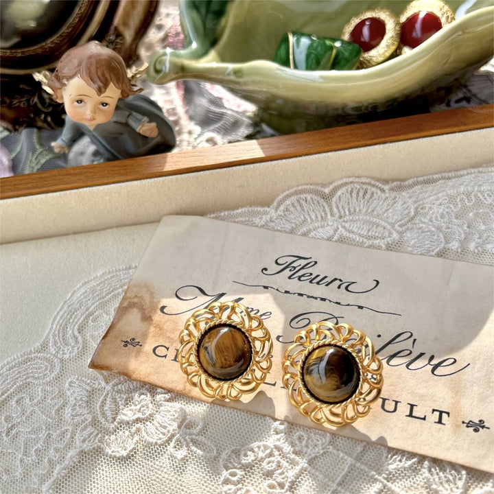 Boucles d'oreilles en or avec tournesol et œil de tigre Olivenorma