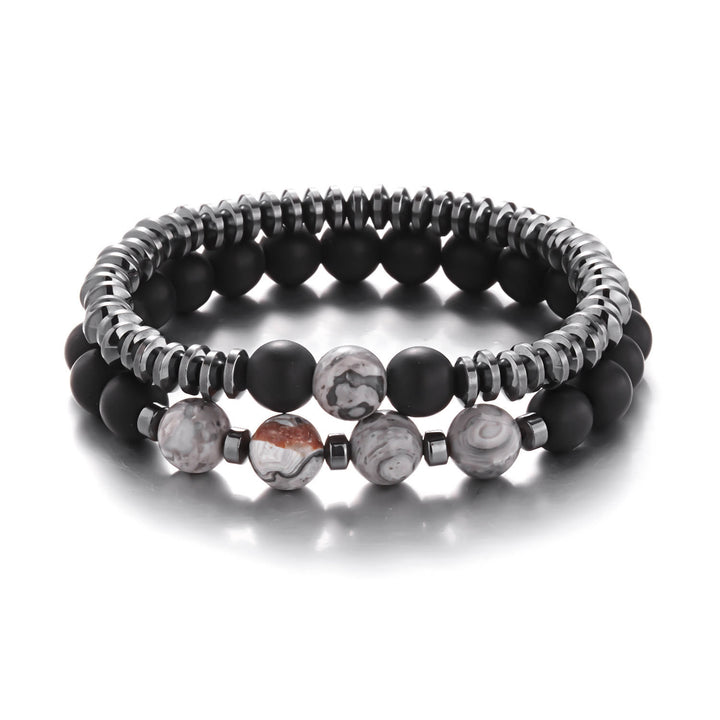Ensemble de bracelets à perles pour hommes en jaspe gris et onyx noir Olivenorma