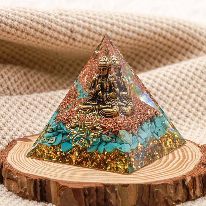 Pyramide orgone de protection du Bouddha turquoise Olivenorma