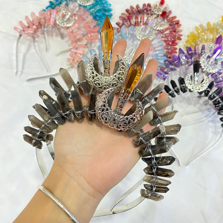 Couronne de cristal naturel avec bandeau de décoration de lune Olivenorma