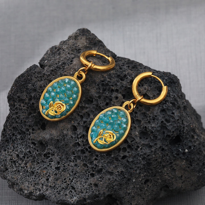 Boucles d'oreilles pendantes ovales en tourmaline rose écrasée Olivenorma Paraiba